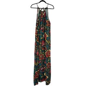 Ann Taylor Loft Linen Blend Deep Floral Sleeveless Maxi Swing Dress Size Large